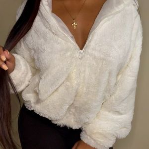White Fur Cropped Jacket